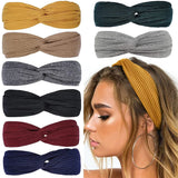 Popxstar Vintage Twist Knotted Headbands Boho Soft Solid Color Cross Turban Elastic Hair Bands Women Sports Head Wrap For Yoga Fitness