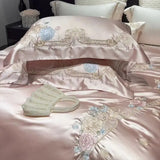 Popxstar  High Precision Damask Egyptian Cotton Flower Embroidery Luxury 4/5Pcs Bedding Set Duvet Cover Flat/Fitted Bed Sheet Pillowcases