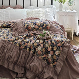 Romantic Floral Bedding Set Garden Rose Duvet Cover Heavy Handmade Wrinkle Design Cotton Bedding Only bed sheet style available