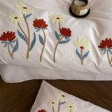 Popxstar  Flowers Towel Embroidery Bedding Set 100% Cotton Brushed Single Queen King Size Duvet Cover Flat/Fitted Sheet Pillowcases 3/4Pc