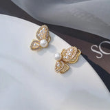 Popxstar Lovely Pearl Bow Earrings for Women Internet Design Versatile Drop Oil Vintage Earrings Fashion Jewelry Party Wedding Gifts