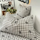 Popxstar  Plaid Bow Knot Pillow Cover Korean Y2k Fashions Girlish Heart Blackpink Room Decor Sleeping Pillow Cover Bedroom Decoration Gift