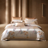 Popxstar  22 Momme Natural Mulberry Silk Luxury Bedding Set Yarn-dyed Jacquard Silk Cotton Duvet Cover Flat Sheet With Pillowcases 4Pcs