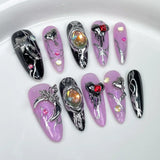 Popxstar  10Pcs Long Almond Handmade Press on Nails Butterfly Fake Nails Wearable Stick-on Nails False Nail Накладные Ногти Uñas Postizas