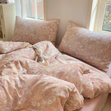 4Pcs Set Floral And Polka Dot Print Styles Duvet Cover Bed Sheet Pillowcase Full-Size Bedspread Set 1.5-Sleeper Bedding Set