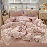 popxstar New Bedding Set INS Princess Soft Bed Flat Sheet Set Twin Queen Double Size Cotton Lace Duvet Cover Pillowcase Bed Linen