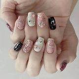 popxstar Black Y2K Press on Nails Long Coffin Pink Fake Nails with Diamond Designs Gradient Color Wearable False Nail for Women 2025 New