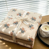 Popxstar  Ins floral print Bedding set knitted cotton Flat sheet set Four pieces duvet cover double layer-yarn 4Pcs lovely Fitted sheet