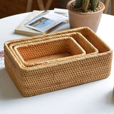 Popxstar burr basket idea Rectangular Rattan Storage Baskets Handmade Woven Nesting Wicker Baskets for Decor Fruit Tray and Snack Storage Box