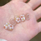10pcs Pink Flowers Press on Nails Short Square Fake Nails Press Ons Shiny Cat Eye Gentle False Nails Sweet French Pearl Nail Art