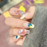 Popxstar 24Pcs Three-dimensional Love Heart False Nails with French Design Long Coffin Wearable Fake Nails Rhinestone Press on Nails Tips