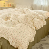 Popxstar  Princess Style Bedding Sets Ruffle Lace Bow Quilt Cover Romantic Bedclothes Decor Woman Girls Bedroom Duvet Cover 4pcs