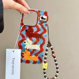 Popxstar Cartoon Striped Sausage Dog With Chain Suitable For IPhone 16 Promax Phone Case Apple 15 Pro New Model