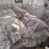 Popxstar 3/4Pcs Korean Princess Style Floral Ruffles Bedding Set Skin-friendly Soft Duvet Cover Set Bed Sheet Or Bed Skirt Pillowcases