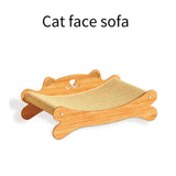 Wooden Cat Scratcher Lounge Bed with Sisal Balls Durable No Mess Scratching Pad 2-in-1 Cat Bed Sofa