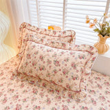 Popxstar  2pcs Flower Prints Ruffles Pure Cotton Pillowcases 48x74cm Sizes Cushion Cover for Bed Floral Style Pillowslip