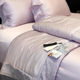 Popxstar  Lyocell Bamboo Fiber Luxury Embroidery Summer Quilt Soft Silky Thin Comforter Blanket With Bed Sheet Pillowcases Bedding Set