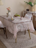 Popxstar Rustic Pink Mirror Flower Lace Tablecloth, Living Room Bedroom Dining Table Tablecloth, Wedding Festival Home Table Decoration