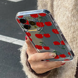 Popxstar INS Korean Red Cherry Phone Case For iPhone 15 Pro Case iPhone 11 13 12 14 Pro Max XR XS X 7 8 Plus SE Clear Shockproof Cover