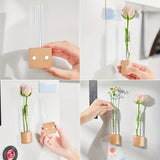 popxstar Originality Mini Magnetic Vase Cute Style Solid Wood Glass Test Tube Vase Flower Arrangement Fridge Magnet Decor Flower Vases