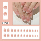 Popxstar  Blush Pink Press On Nails 24Pcs Almond Shiny Cat's Eyes Fake Nails Glossy Acrylic Stick-on False Nails Reusable DIY Manicure