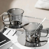 Popxstar  Retro Light Luxury Glass Coffee Cup Office Kitchen Household mug and Dish Set Transparent Tea Cup Set Afternoon Tea Cup Set Gift