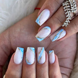 Popxstar 24Pcs Pure White French Press on Nails Long Square Head False Nails with Pearl Pink Bow Design Ballet Wearable Fake Nails