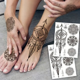 Popxstar  2pcs Black Mandala Tattoo Stickers for Girls, Black Lace Lotus Tattoo Mandala Flower Fake Jewelry Pendant Pattern