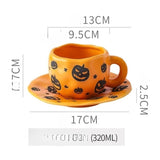 Popxstar  Creative Halloween Ceramic Mug Disc Set Household Kitchen Coffee Cup Plates Pumpkin Bat Milk Oat Breakfast Cup Set Festival Gift