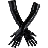 Popxstar Women Sexy Wet Look Long Gloves for Costume Cosplay, Long Patent Leather Gloves Elbow Length Long Gloves for Wedding Evening