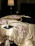 Popxstar  High Precision Damask Egyptian Cotton Flowers Embroidery Luxury Bedding Set Duvet Cover Flat/Fitted Bed Sheet Pillowcasess 4Pcs