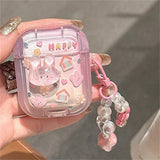 Popxstar Cute 3D Rabbit Headphones Case For AirPods 1 2 3 With Love Heart Beads Pendant Protective Shell Soft Cover For AirPods Pro 2