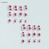 Popxstar  Simple Y2K Press on Nails Nude Color Short Square Head Fake Nails Red Five-pointed Star Designed Women Girls Charms Manicure