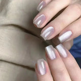 Popxstar  10Pcs Short Handmade Cat‘s Eye Press on Nails Ballet Full Cover French Design Coffin Cute Fake Nail Manicure Wearable Nail Tips