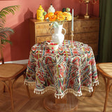 Home Decoration Round Tablecloth Pastoral Floral Jacquard Thickened Table Cloth with Tasseles Party Kitchen Dining Table Cover