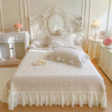 Popxstar  Floral Lace Ruffles 100% Cotton Double Yarn Soft Bedding Set Duvet Cover Quilted Bedspread Bed Skirt Bed Sheet Set Pillowcases