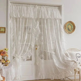 French White Embroidery Ruffle Tulle Curtains with Valance For Girls Bedroom Living Room Sheer Drapes Home Decor