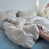 Popxstar  Luxury Cotton Stripe 3-Piece Duvet Cover Set (1 Duvet Cover + 2 Pillowcases),Yarn-Dyed,Soft Bedding Set, Multiple Sizes