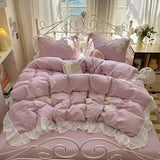 3/4Pcs Korean Style Princess Lace Ruffles Skin-friendly Soft Flowers Embroidery Bedding Set Duvet Cover Bed Sheet Pillowcases