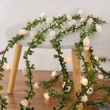 Popxstar 1.5M 3M LED Rose Flower Garland Artificial Flower Plant Leaf Vine Fairy Lights For Wedding Home Garden Decoration Party Supplies