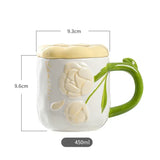 Popxstar  Ceramic Mug Relief Rose Flower Coffee Milk Cup Tea Cup Ins Style Hand-painted Design Couple Girl Romantic Drinkware Mug Gift