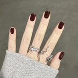 Popxstar  Red Black Gradient Press on Nails Medium Length Coffin Fake Nails with Sticky Tabs Ballerina False Nails Tips for Women 24Pcs