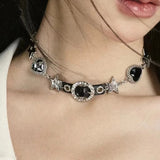 Popxstar Y2K Vintage Butterfly Cross Heart Star Necklace For Women Men Punk PU Leather Choker Jewelry Grunge Charms Stuff EMO Accessories