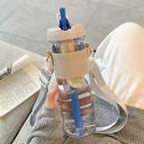 800ML Large Capacity Simple Plastic Water Bottle With Straw Portable Bubble Tea Infuser Filter Girl Student Juice Drinkwater Cup