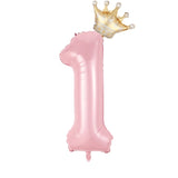 Popxstar  40inch Pastel Light Blue Pink Foil Number Balloon With Crown 1 2 3 4 5 6 Boy Girl Birthday Party Baby Shower Wedding Decoration