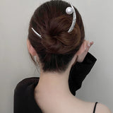 Popxstar Woman Silver Metal Big Pearl Half-moon Hairpin Simplicity Hairclips Lady Retro U Shape Hairpin Ladies Hair Accessories Headwear