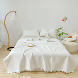 Popxstar INS Style White Ball Edge Quilted Quilt Blanket Bedspread Washed Solid Color Korean Princess Style Summer Thin Quilt 1/3Pc