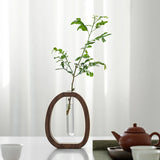 Popxstar  Walnut solid wood flower ware Creative flower arrangement decoration Simple glass plant flower stand mini water-cultured vase