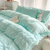 3/4Pcs Bedding Set Solid-Color Minimalist Bubble Gossamer Bed Linen With Ruffles Double Bed Beddings Sets Full Four-Season