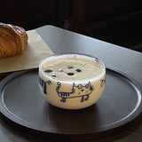 Popxstar Salad Bowl Transparent Cat Line Art Glass Bowl Borosilicate Fruit Yogurt Bowl Microwave Style Dessert Walled Snack Container